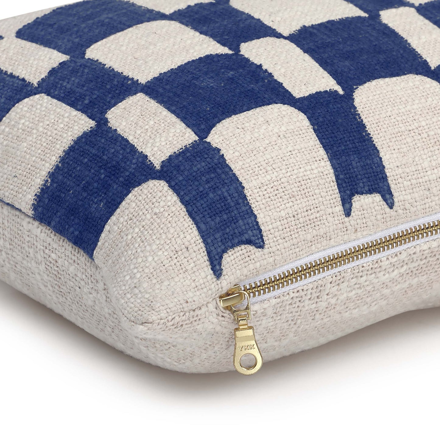 Checkered Block Printed Pillow - Indigo