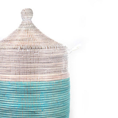 Large Two-Tone Basket - Turquoise + White