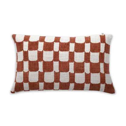 Checkered Block Printed Pillow - Rust