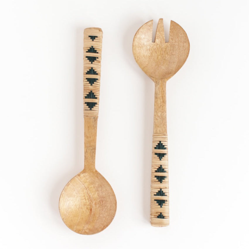 Geo Woven Mango Wood Salad Servers