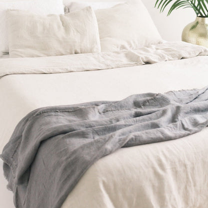 Stone Washed Linen Throw - Oyster