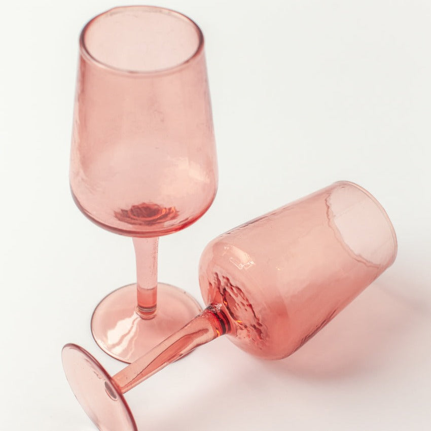 Handblown Hammered Wine Glasses, Blush - set of 4