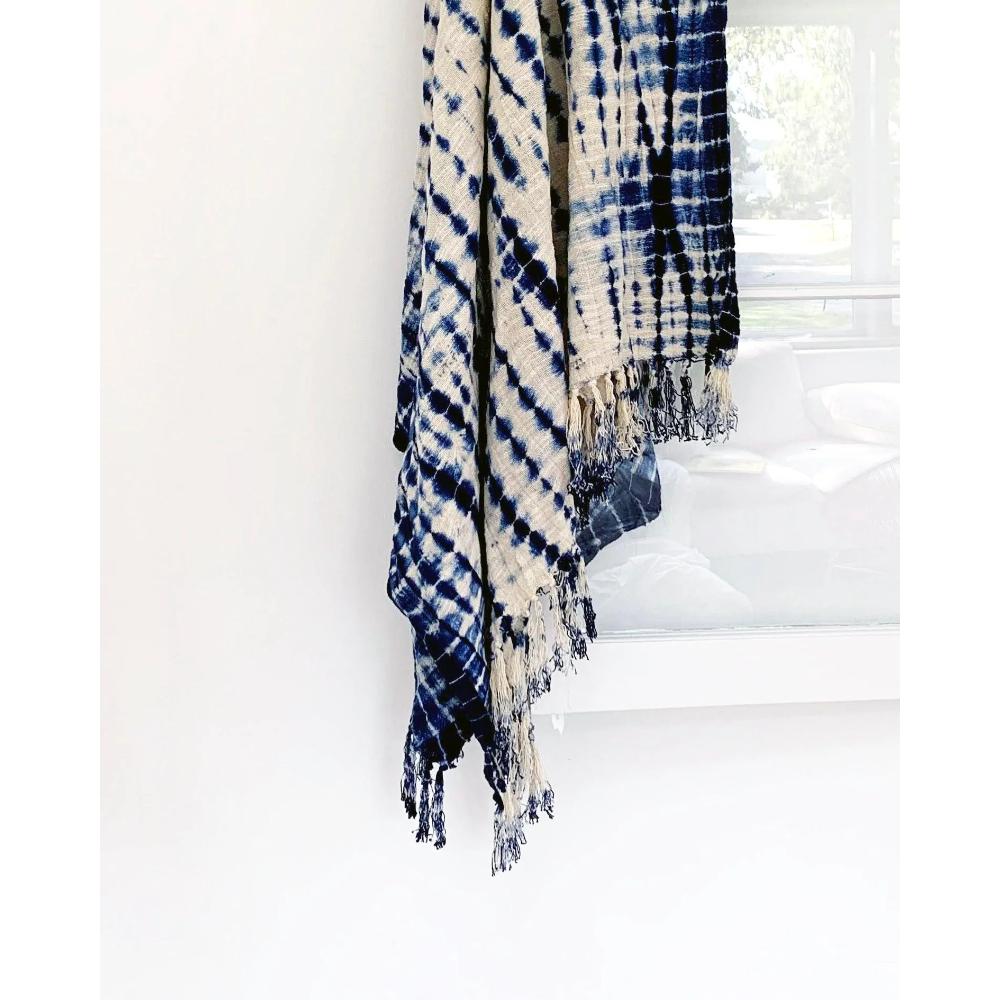 Indigo Shibori Throw - Vines