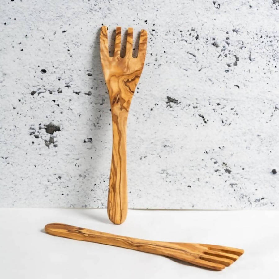 Olive Wood Serving Spatula Forks - Pair